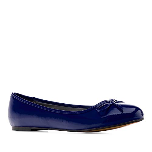 Flache Ballerinas für Damen und Junge Frauen mit flachem Blockabsatz und dekorativer Schleife - Loafer - TG104 – Große Auswahl an Farben und Ausführungen-Lack Blau-45 EU von Andrés Machado