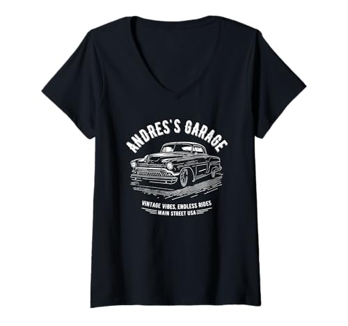 Damen Andres's Garage Classic Car Personalisiertes Andres Design T-Shirt mit V-Ausschnitt Damen Andres's Garage Classic Car Personalisiertes Andres Design T-Shirt mit V-Ausschnitt von Andres's Hotrod Garage Designs for the Name Andres