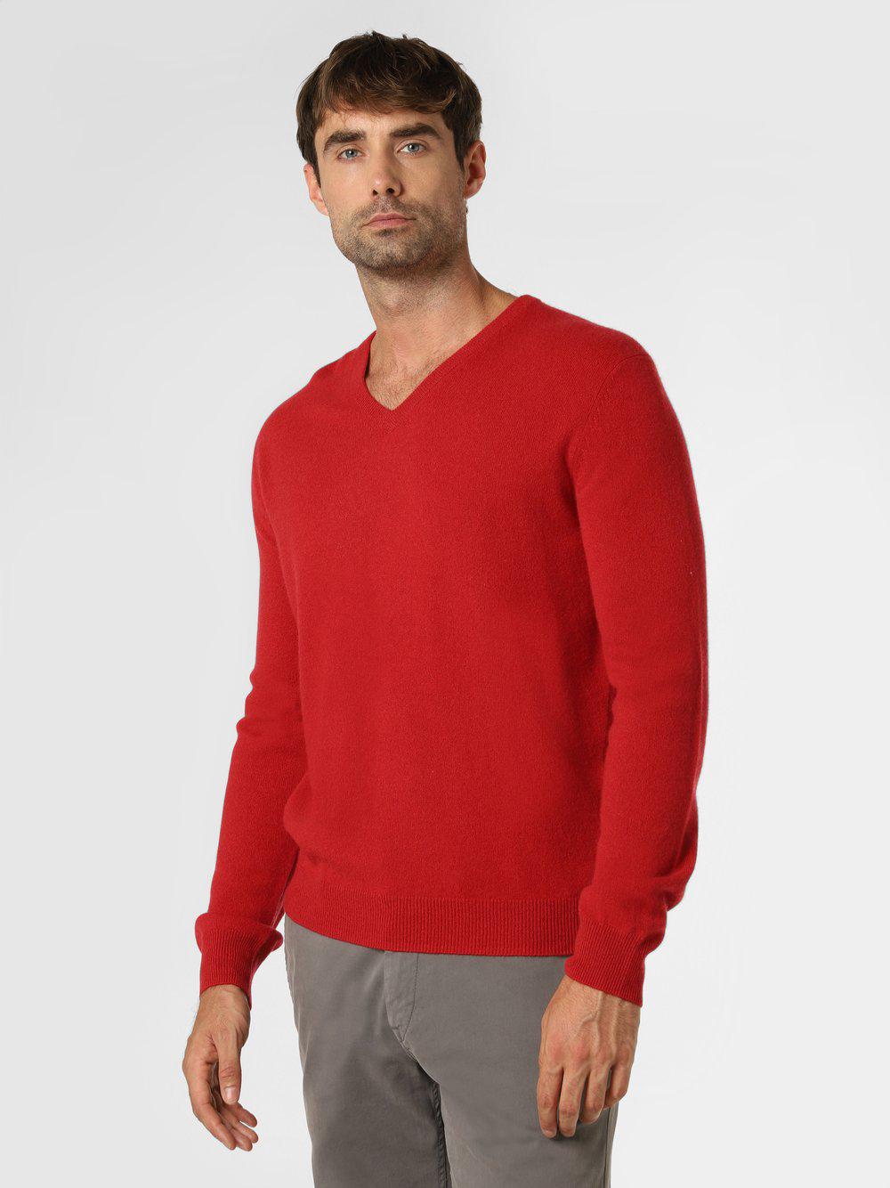 Andrew James Pure Cashmere Pullover Herren V-Ausschnitt, rot von Andrew James