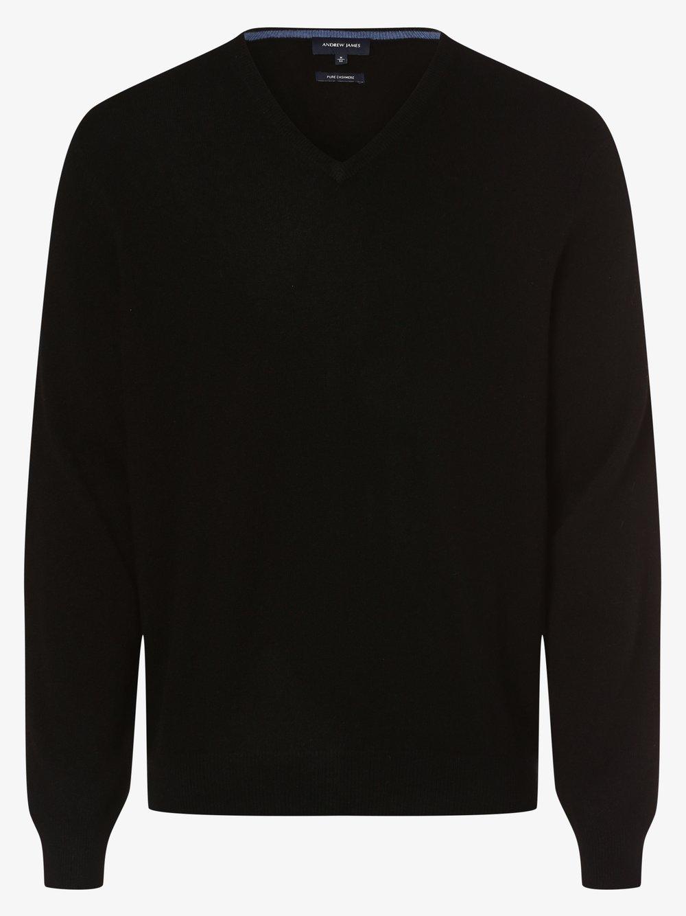 Andrew James Pure Cashmere Pullover Herren V-Ausschnitt, schwarz von Andrew James