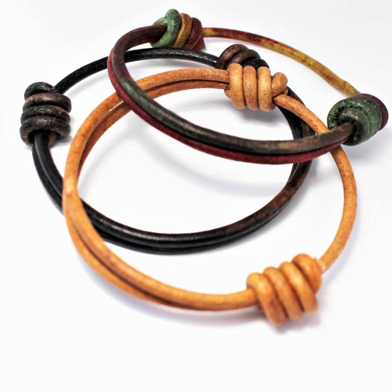 Dreifach Knoten Lederarmband, Verstellbar, Natürliche 3 Mm Leder Slip Knot Armband von AndrewTroyDesigns