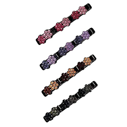 4 Stück Kolibri Haarspange Doppelte Pflaume Doppelschicht Haarspange Kolibri Haarspange Glitzer Kristallblume Damen Haarspangen mit 3 Clips Mädchen Kinder Klein Haarklammer von Androxeda