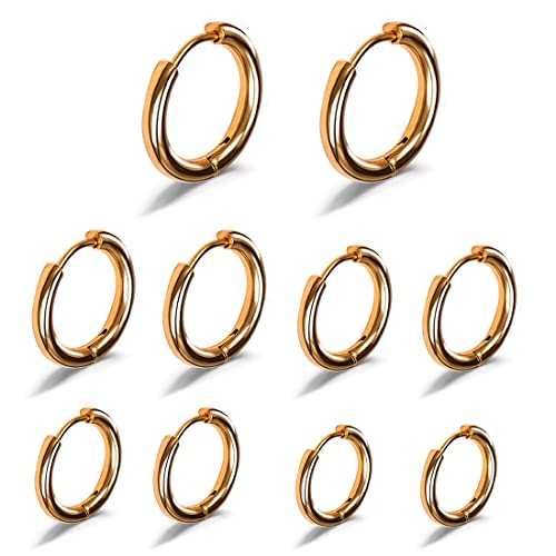 Androxeda 5 Paar Creolen Damen Creolen Set 18k Gold Creolen Mädchen schlafende Ohrstecker (8-16mm) von Androxeda