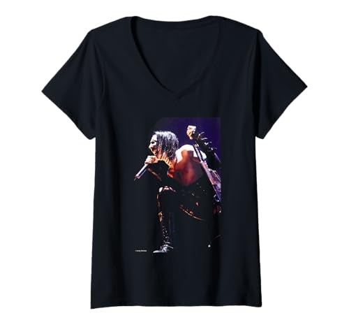 Damen Marilyn Manson Live On Stage Foto von Andy Willsher T-Shirt mit V-Ausschnitt von Andy Willsher Photography