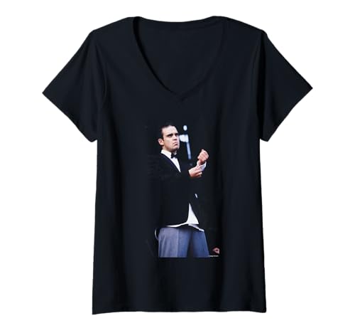 Damen Robbie Williams Performing Leeds Festival von Andy Willsher T-Shirt mit V-Ausschnitt von Andy Willsher Photography