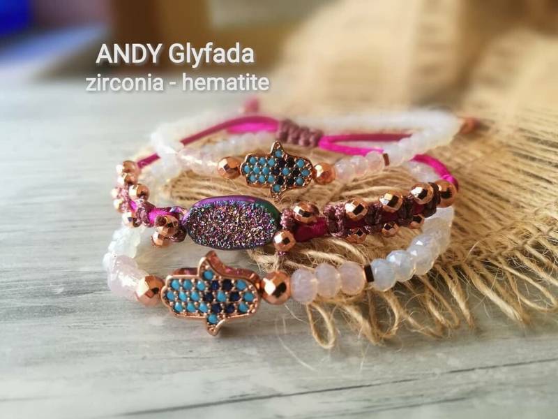Handgefertigtes Armband Achat Und Hämatit Halbedelsteine. Kristalle Zirkone von AndyGlyfada