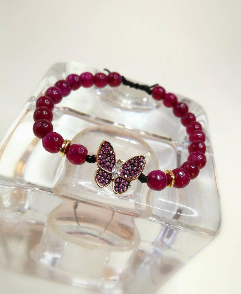 Handgemachte Armband Seide Schnur Rubin Achat, Halbedelsteine, Zirkon von AndyGlyfada