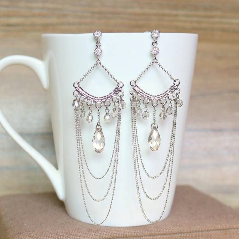 Swarovski Kristall Und Kette Chandelier Ohrringe, Baumeln & Tropfen Geschenk Für Sie, Hochzeit Schmuck, Braut Ohrclips Swarovski Kristall Und Kette Chandelier Ohrringe, Baumeln & Tropfen Geschenk Für Sie, Hochzeit Schmuck, Braut Ohrclips von Andybats