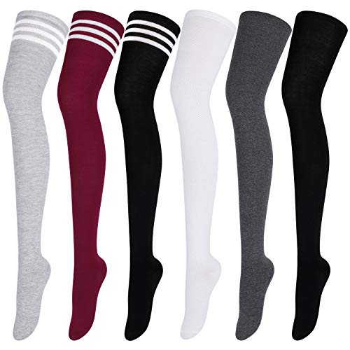 Aneco 6 Paar extra lange Socken lange Stiefel Strümpfe Oberschenkel hohe Socken für Frauen - Weiß - Medium von Aneco