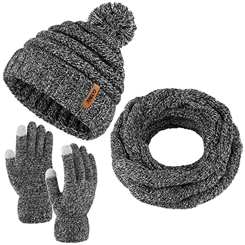 Aneco Winter Warm Gestrickt Schal Beanie Mütze und Handschuhe Set Soft Stretch Mütze Schal und Fäustlinge Set für Männer und Frauen von Aneco