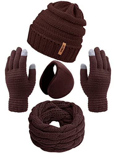 Aneco Winter Warm Sets Strickschal Beanie Mütze Touchscreen Handschuhe und Winter Ohrwärmer für Männer oder Frauen, Kaffee, Einheitsgröße von Aneco