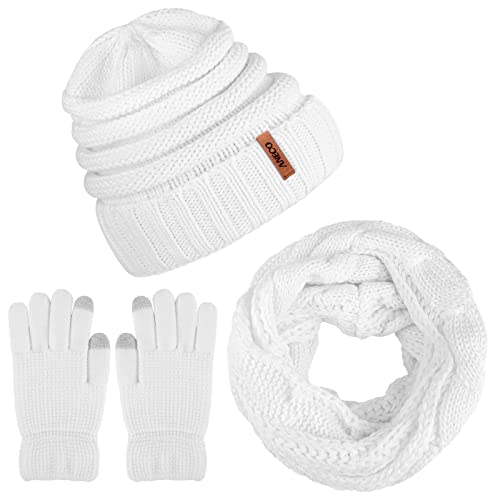 Aneco Winter Warm Strickmütze Schal und Handschuhe Set für Männer und Frauen, weicher Stretch-Hut, Schal und Fäustling Set von Aneco