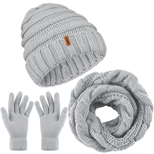 Aneco Winter Warme Strickmütze Schal und Handschuh Set Männer & Frauen Weiches Stretch Mütze Schal und Fäustling Set von Aneco