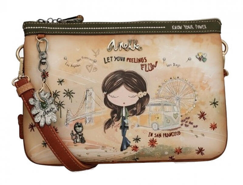 Anekke - Anekke Peace & Love Umhängetasche mit Blumen-Anhänger multicolor beige braun Braun von Anekke