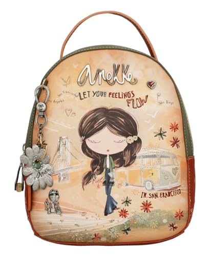 Anekke Wanderrucksack für Damen, Rucksack mit verstellbaren Griffen und Handgriff, 2 Fächer, Zubehör und Accessoires für Damen, Maße 19 x 23 x 8 cm, Beige von Anekke