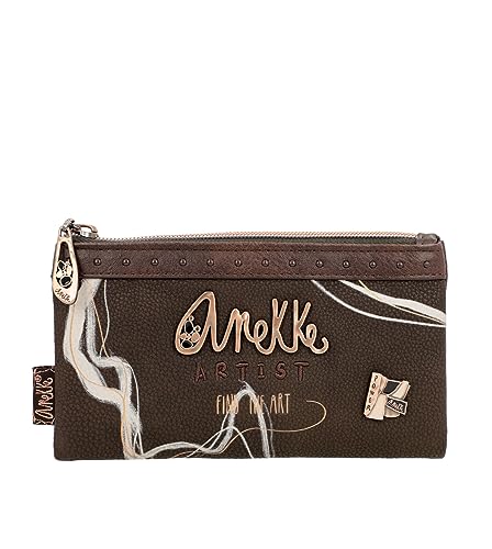 Anekke - Flexible Geldbörse für Damen - RFID-Schutz - Geldbörse aus Kunstleder mit Reißverschluss und Lasche - Sh?en Braun - Accessoires und Accessoires für Damen - Maße 18x10x3 cm, bunt, Casual von Anekke
