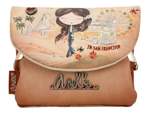 Anekke Geldbörse mit Klappdeckel Peace & Love | Kleine Geldbörse Damen Original, Verschluss Vintage Inspiration 60er Jahre | 15 x 9 x 4 cm | Farbe Camel, braun, 15 x 9 x 4 cm von Anekke