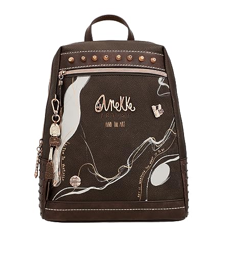 Anekke - Großer Damenrucksack - Rucksack aus Kunstleder mit Griffen und Taschen - Design mit Griff - Shōen Braun - Accessoires und Accessoires für Damen - Maße 26 x 32 x 10 cm, bunt von Anekke