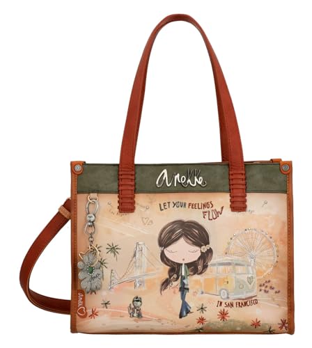 Anekke | Handtasche Peace & Love | Damen Tasche Original Design inspiriert von Kalifornien der 60er Jahre | 30x23x12cm | Camel, braun, 30 x 23 x 12 cm von Anekke