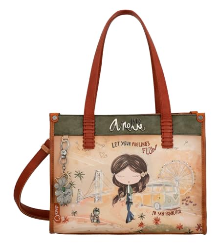Anekke | Peace & Love Schultertasche | Originelles Design inspiriert von Kalifornien der 60er Jahre | 30 x 23 x 12 cm | Camel, camel, 30 x 23 x 12 cm, Tote von Anekke