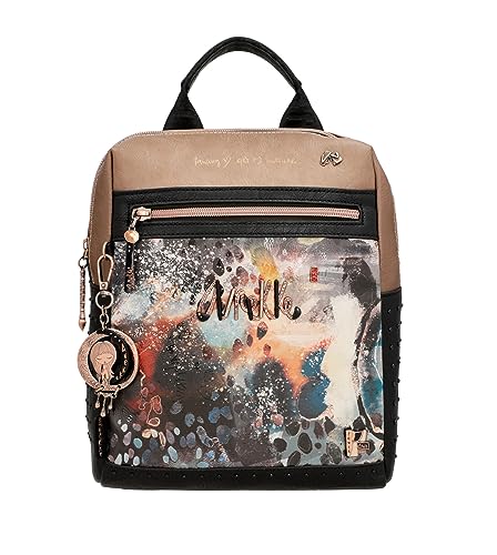 Anekke - Mittelgroßer Rucksack für Damen - Rucksack aus Kunstleder mit Griffen und Taschen - Design mit Griff Shoen - Accessoires und Accessoires für Damen - Maße 22 x 25 x 10 cm, bunt von Anekke