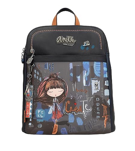 Anekke - Rucksack mit 2 Fächern für Damen - Rucksack aus Kunstleder mit Griffen und Taschen - Modernes Design mit Griff - Accessoires und Accessoires für Damen - Maße 28 x 31 x 11 cm, bunt von Anekke