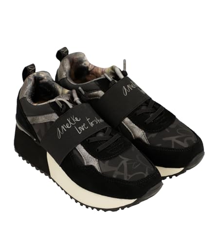 Originelle Plateau-Sportschuhe mit gezackter Sohle, Design in Schwarz und Nude, elastisches Band, Schwarz , 39 EU von Anekke