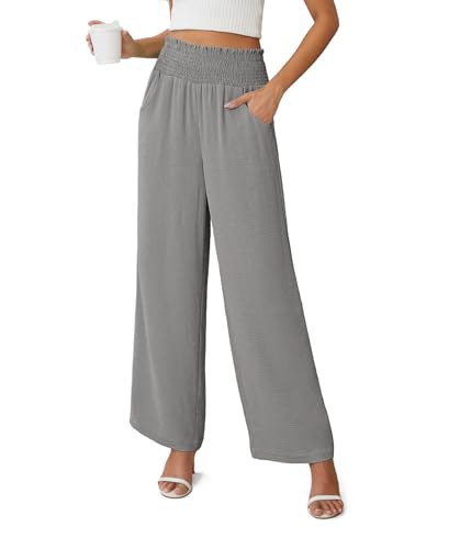 Anelune Damen Hosen Sommer Leicht Weite Hose Hohe Taille Mit Taschen Grau XXL von Anelune