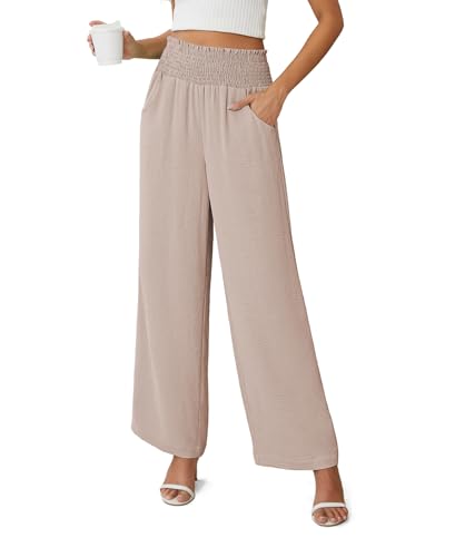 Anelune Damen Sommerhose - Weite Hose mit Taschen, High Waist, Leicht & Bequem Khaki XXL von Anelune