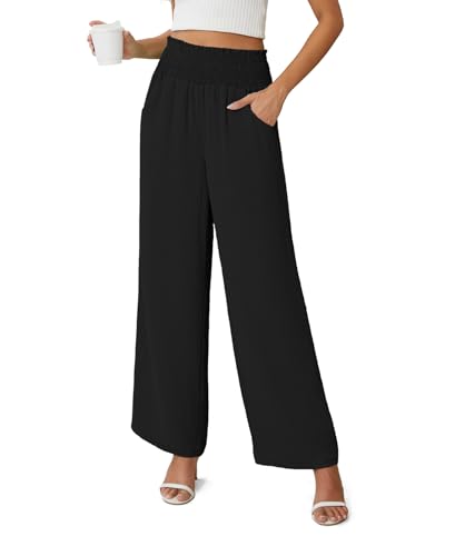 Anelune Damen Hosen Sommer Leicht Weite Hohe Taille Mit Taschen Schwarz XXL von Anelune
