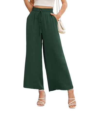 Anelune Damen Hosen Sommer Weite Hohe Taille mit Taschen Damen Hose Sommer Dunkelgrün XXL von Anelune
