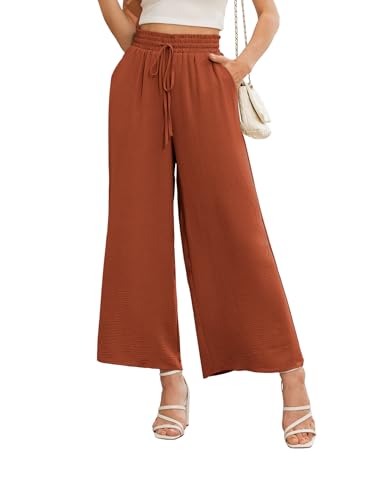 Anelune Damen Hosen Sommer Weite Hohe Taille mit Taschen Damen Hose Sommer Karamell XXL von Anelune