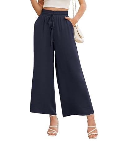 Anelune Damen Hosen Sommer Weite Hohe Taille mit Taschen Damen Hose Sommer Marineblau L von Anelune