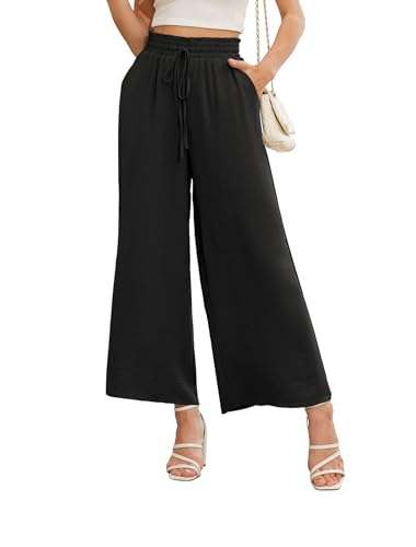 Anelune Damen Hosen Sommer Weite Hohe Taille mit Taschen Damen Hose Sommer Schwarz XXL von Anelune