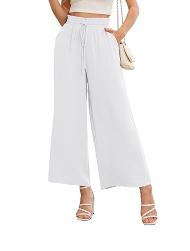 Anelune Damen Hosen Sommer Weite Hohe Taille mit Taschen Damen Hose Sommer Weiß L von Anelune
