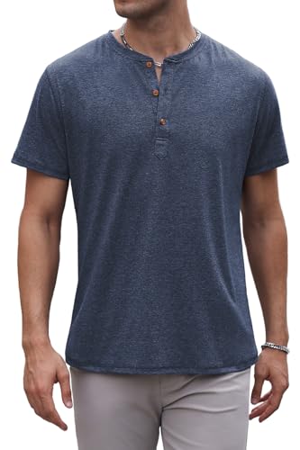 Anelune T-Shirts für Herren mit Knopfleiste Tshirt Herren Baumwolle Henley Shirt Herren Kurzarm für Jeden Tag Marineblau XL von Anelune