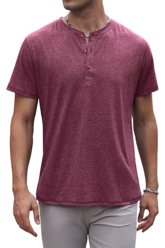 Anelune T-Shirts für Herren mit Knopfleiste Tshirt Herren Baumwolle Henley Shirt Herren Kurzarm für Jeden Tag Rot L von Anelune