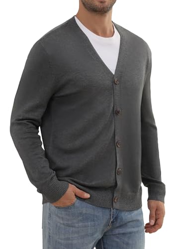 Anelune Herren Vintage Strickjacke mit Knöpfen,V-Ausschnitt Cardigan im Striped Design,Gestricktes Leichtgewicht,Dunkelgrau von Anelune