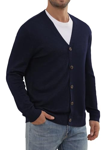 Anelune Herren Vintage Strickjacke mit Knöpfen,V-Ausschnitt Cardigan im Striped Design,Gestricktes Leichtgewicht,Marineblau von Anelune