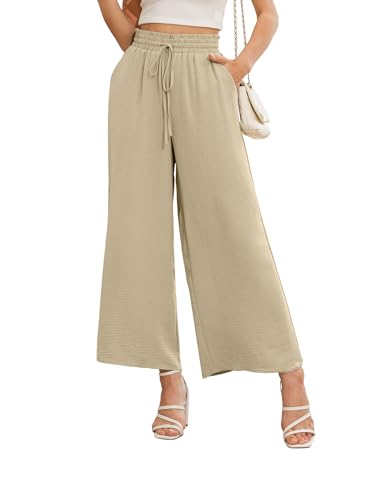 Anelune Damen Hosen Sommer Weite Hohe Taille mit Taschen Damen Hose Sommer Khaki S von Anelune