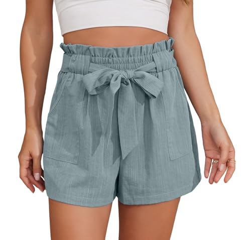 Anelune Kurze Hose Damen Freizeit Shorts Mit Elastischem Bund und Gürtel - Breites Bein Casual Shorts Grün L Anelune Kurze Hose Damen Freizeit Shorts Mit Elastischem Bund und Gürtel - Breites Bein Casual Shorts Grün L von Anelune