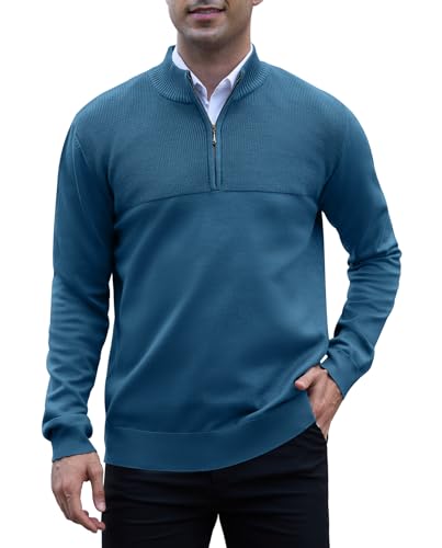 Anelune Pullover Herren Rollkragenpullover 1/4 Zip Neck Troyer Feinstrick Sweater Business Arbeitspullover Herren Blau XL von Anelune