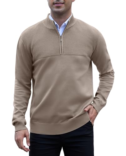 Anelune Pullover Herren Rollkragenpullover 1/4 Zip Neck Troyer Feinstrick Sweater Business Arbeitspullover Herren Gelb XXL von Anelune