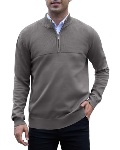 Anelune Pullover Herren Rollkragenpullover 1/4 Zip Neck Troyer Feinstrick Sweater Business Arbeitspullover Herren Grau XL von Anelune