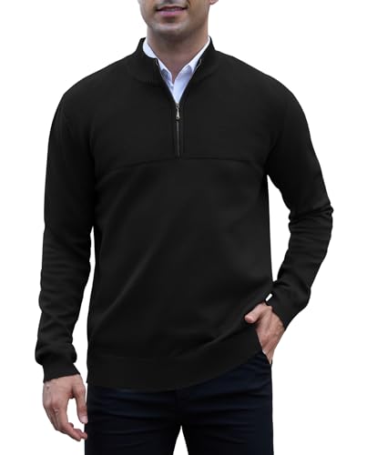 Anelune Pullover Herren Rollkragenpullover 1/4 Zip Neck Troyer Feinstrick Sweater Business Arbeitspullover Herren Schwarz XL von Anelune