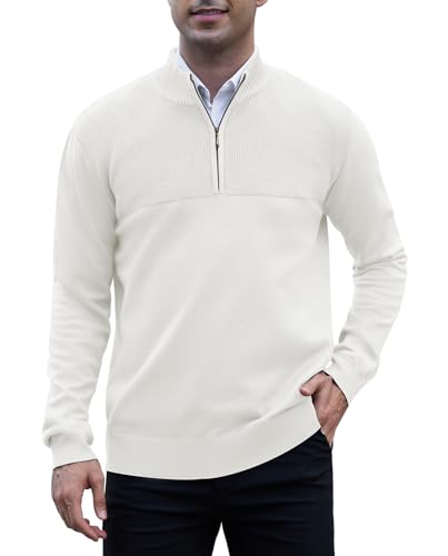 Anelune Pullover Herren Rollkragenpullover 1/4 Zip Neck Troyer Feinstrick Sweater Business Arbeitspullover Herren Weiß M von Anelune