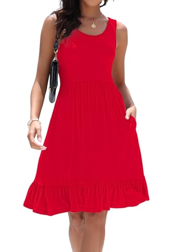 Anelune Sommerkleider Damen Leicht und Luftig, Elegante Ärmellos Knielang Kleider Strandkleid Damen für Jeden Tag Rot M von Anelune