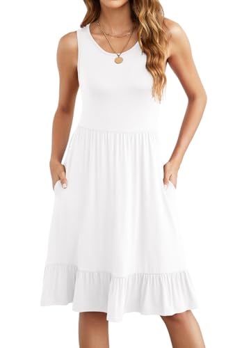 Anelune Sommerkleid Damen Leicht und Luftig Damenkleider Sommer Knielang Freizeit Trägerkleid für Jeden Tag Weiß XXL von Anelune