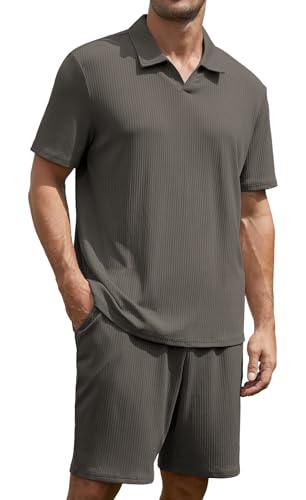 Anelune Trainingsanzug Herren Sommer Sportanzug Herren 2 Teiliges Kurzarm T-Shirts Kurze Hose Freizeitanzug für Jeden Tag Dunkelgrau S von Anelune