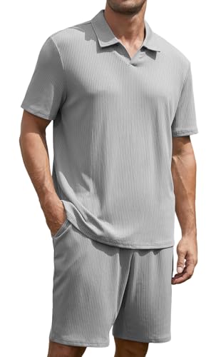 Anelune Trainingsanzug Herren Sommer Sportanzug Herren 2 Teiliges Kurzarm T-Shirts Kurze Hose Freizeitanzug für Jeden Tag Grau S von Anelune